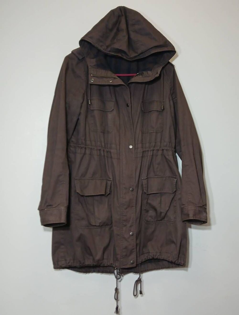Comptoir des cotonniers womens small hooded utility jacket dark brown